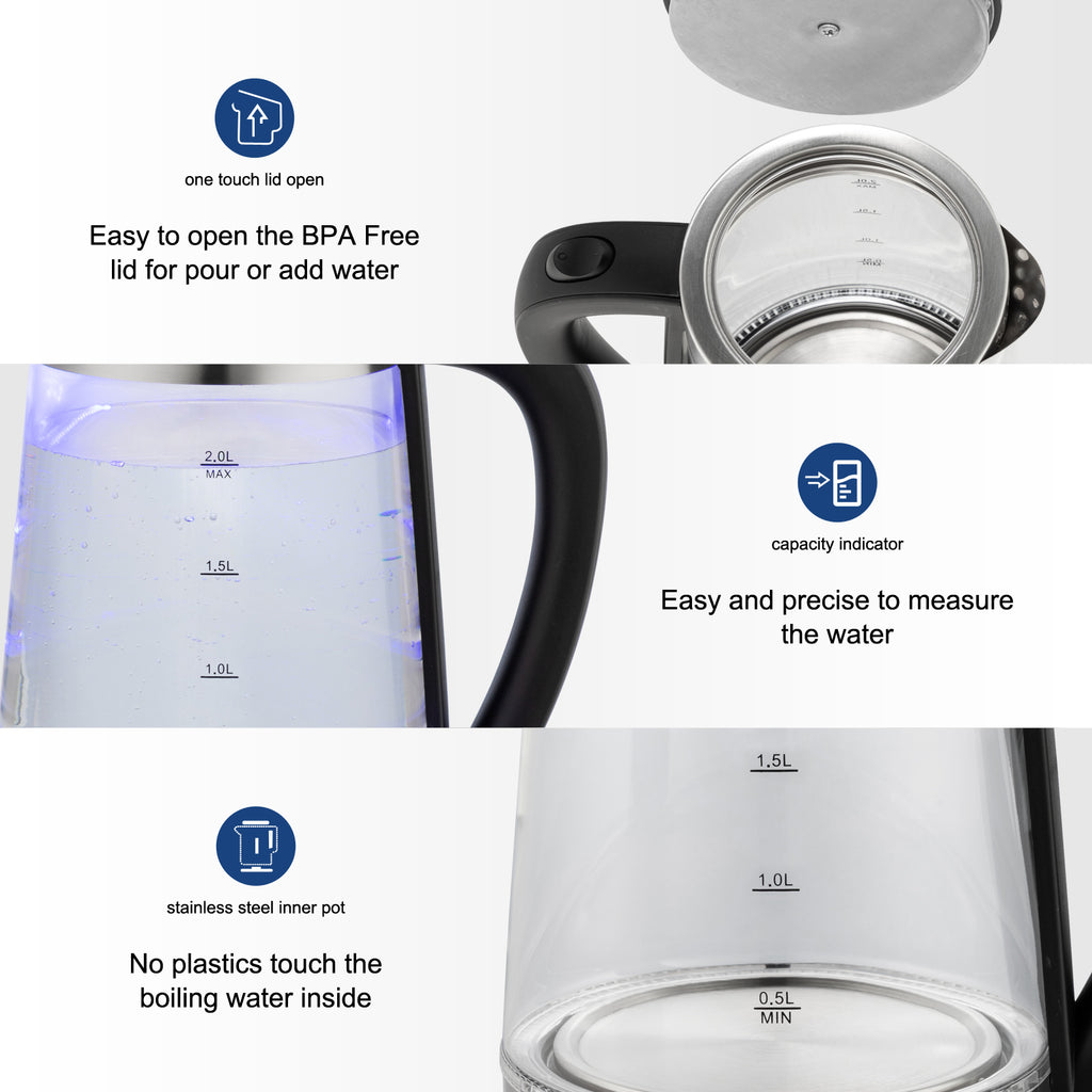 【Old Code：42128382】 HD-250 220V 2000W 2L Blue Glass Electric Kettle