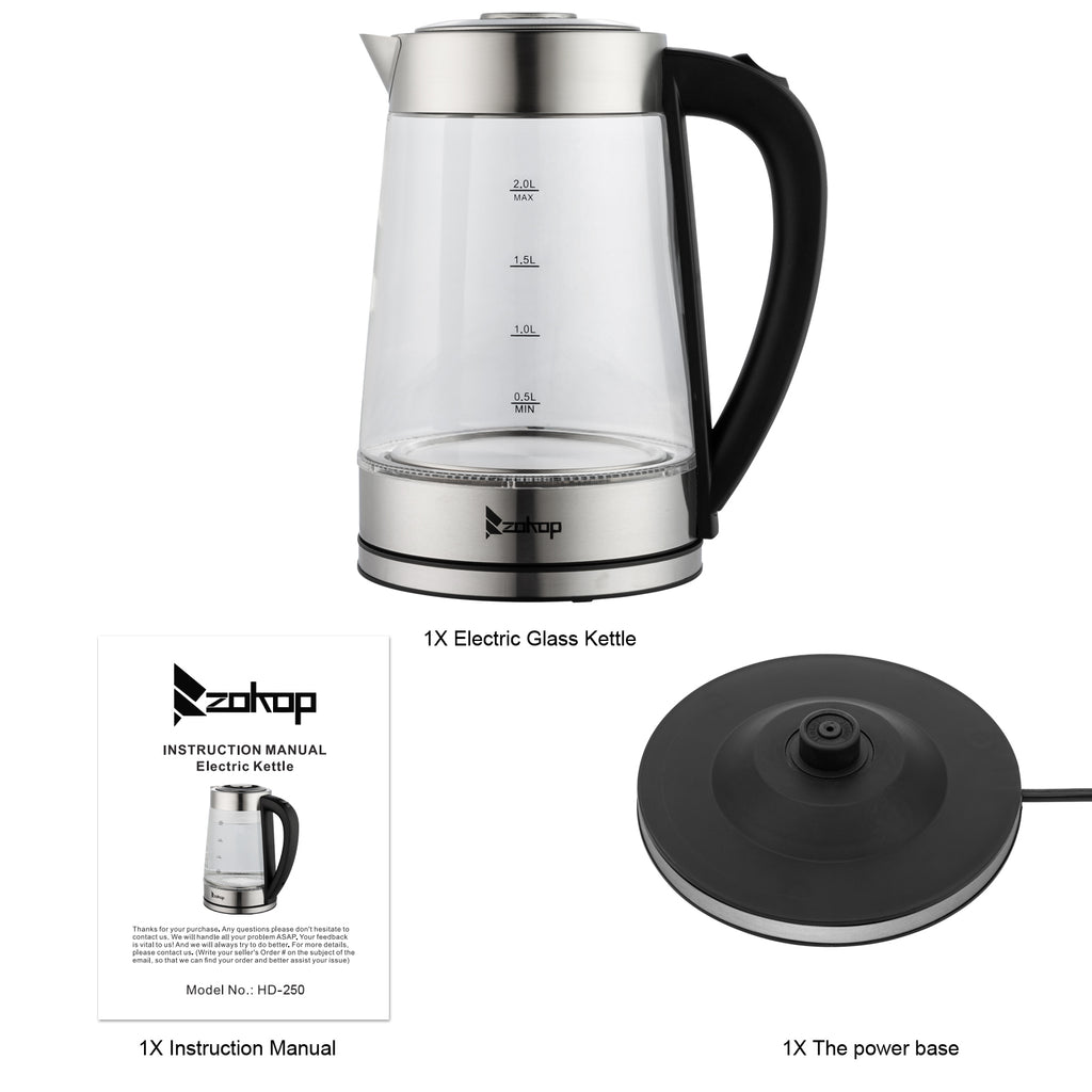 【Old Code：42128382】 HD-250 220V 2000W 2L Blue Glass Electric Kettle
