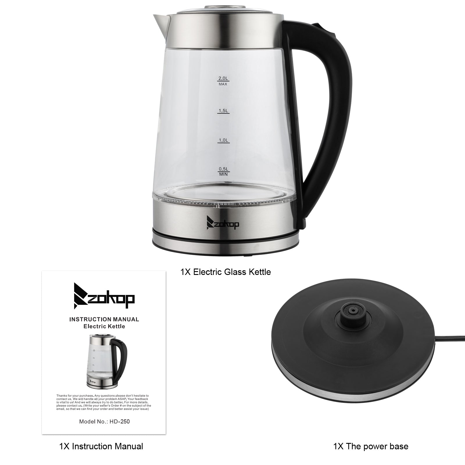 【Old Code：42128382】 HD-250 220V 2000W 2L Blue Glass Electric Kettle