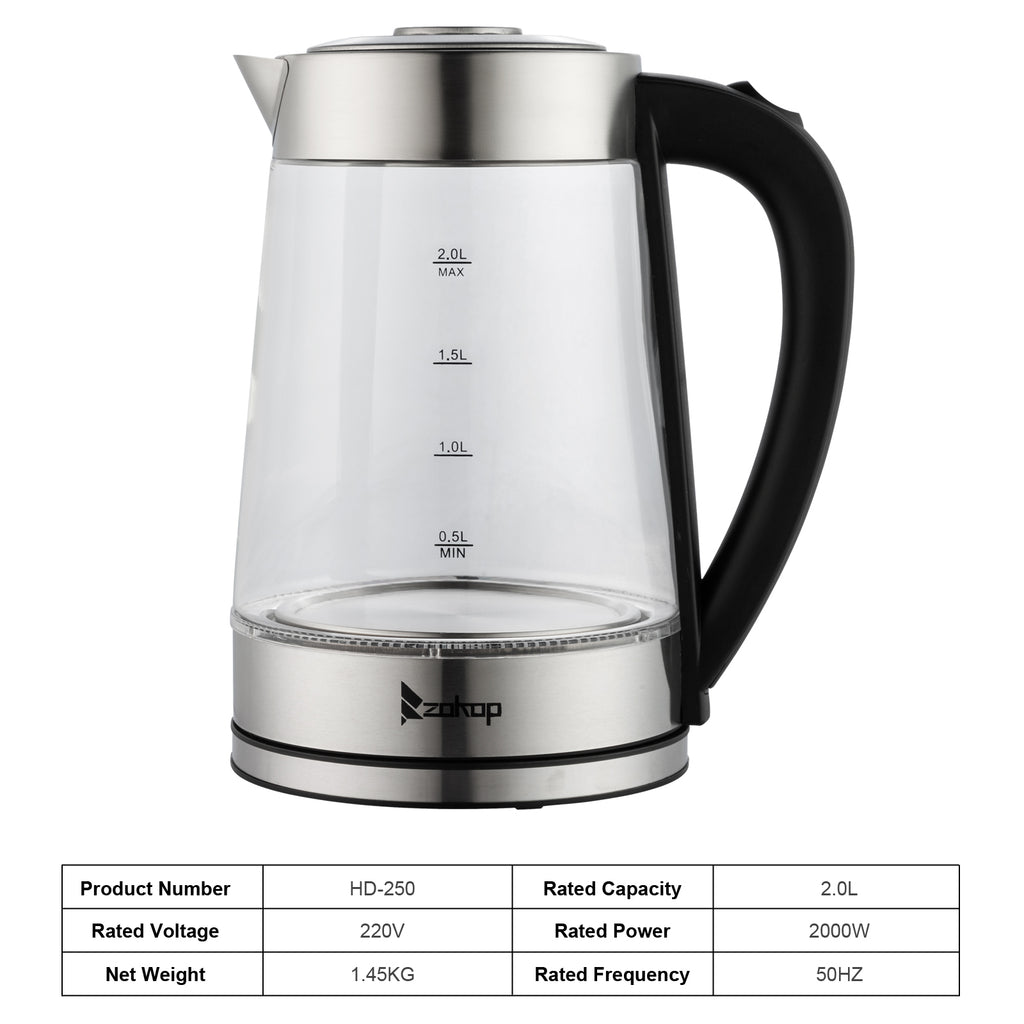 【Old Code：42128382】 HD-250 220V 2000W 2L Blue Glass Electric Kettle