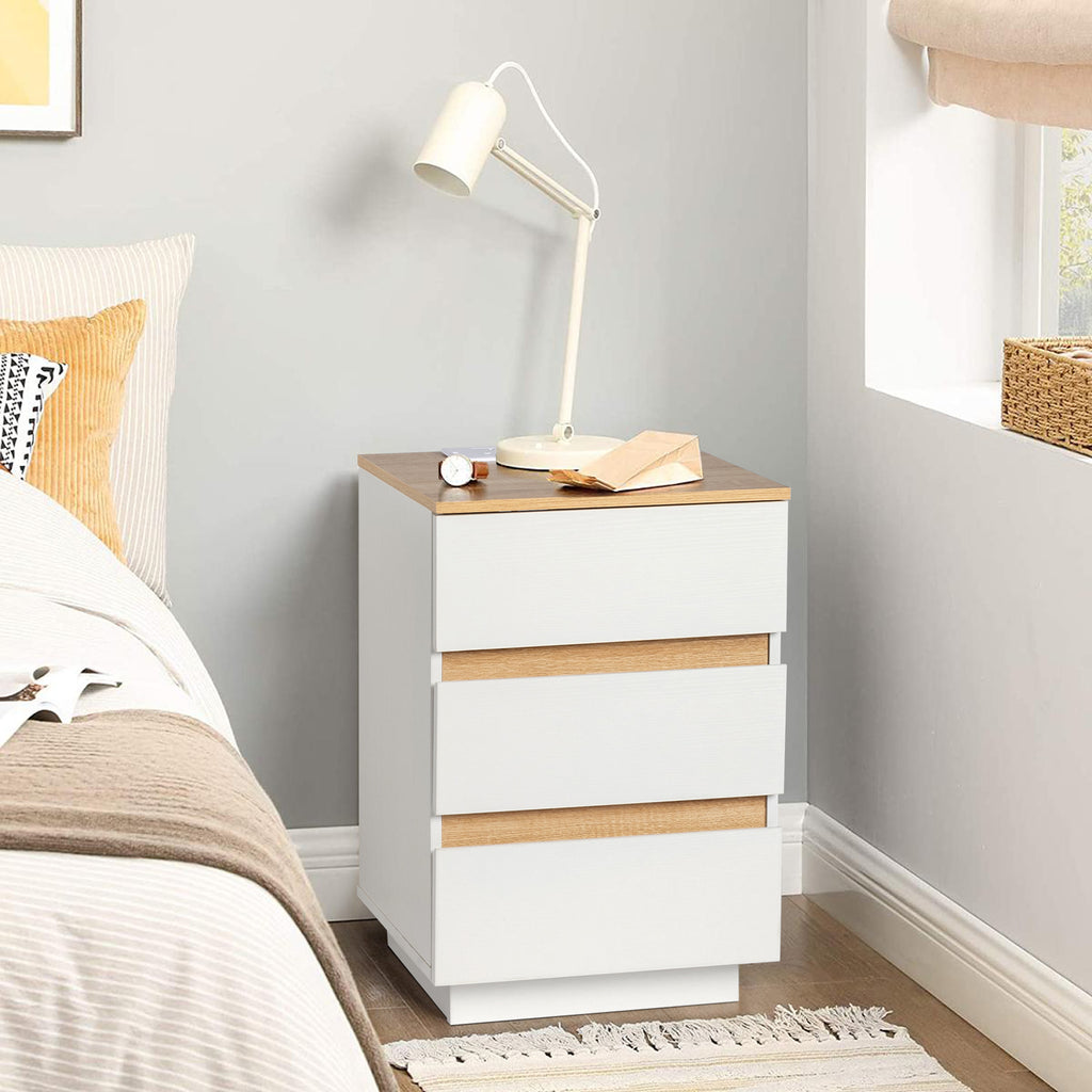 Embossed White + Embossed Oak E1 Particleboard 12MM Handle-free 38*32*56cm 3 drawers Bedside table British standard socket 1pc