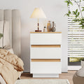 Embossed White + Embossed Oak E1 Particleboard 12MM Handle-free 38*32*56cm 3 drawers Bedside table British standard socket 1pc