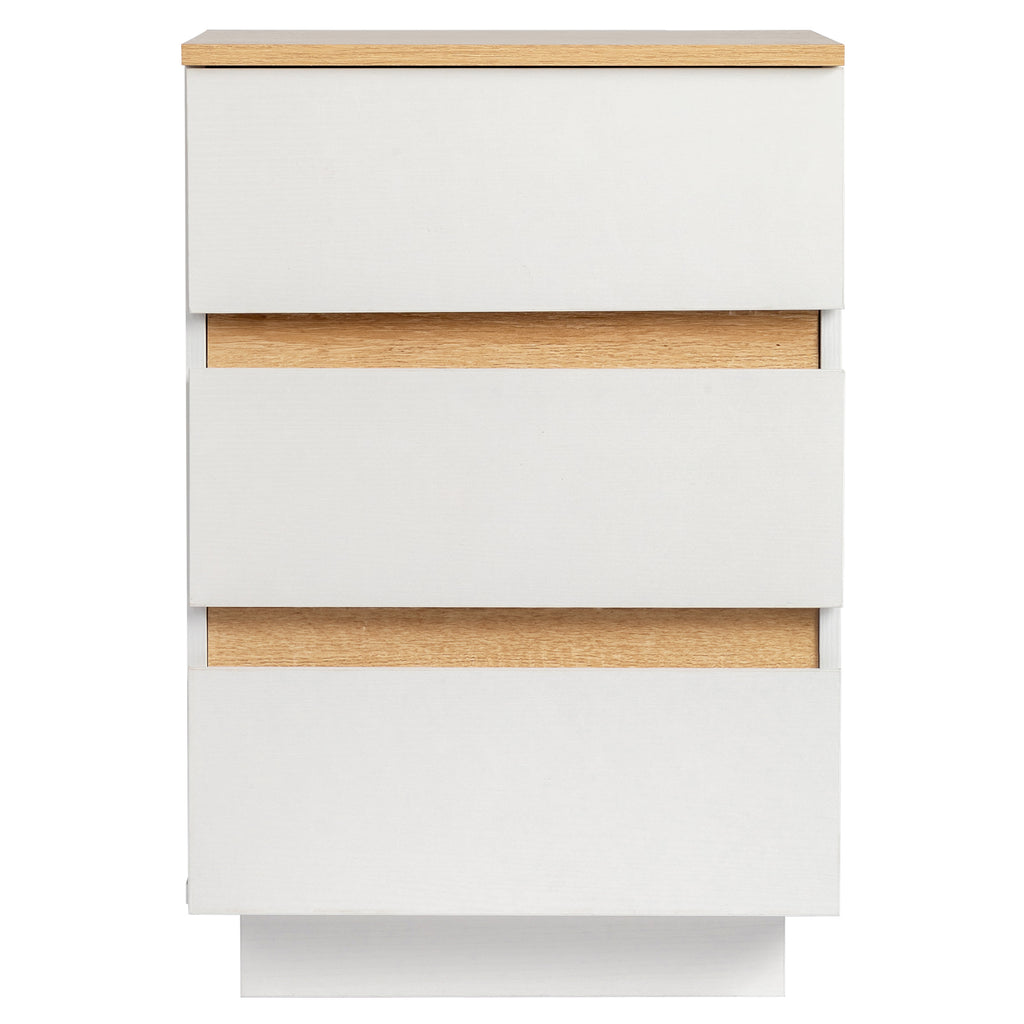 embossed white + embossed oak E1 particle board 12MM handle-free 38*32*56cm 3 drawers bedside table 1pc