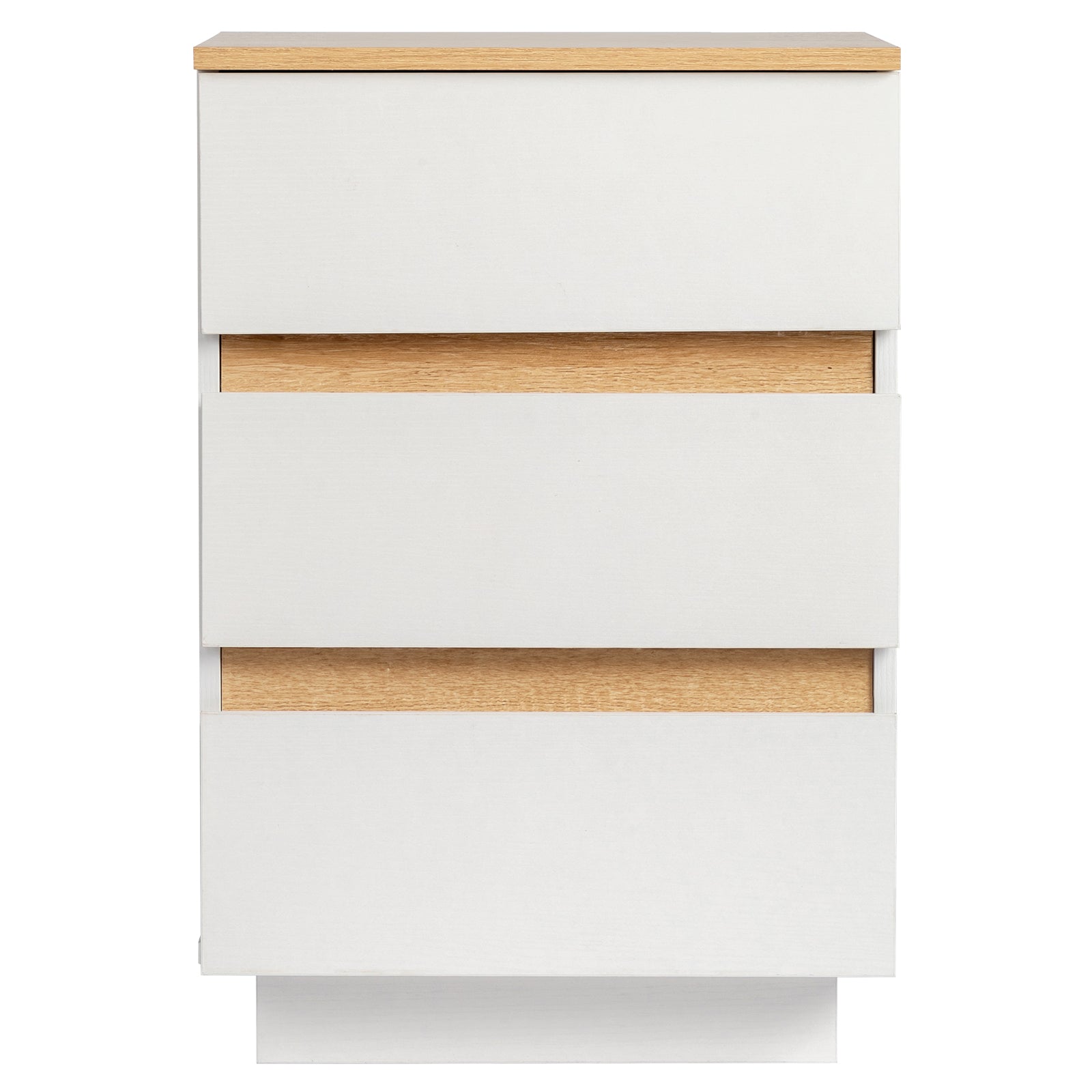embossed white + embossed oak E1 particle board 12MM handle-free 38*32*56cm 3 drawers bedside table 1pc