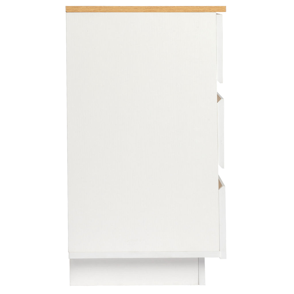 embossed white + embossed oak E1 particle board 12MM handle-free 38*32*56cm 3 drawers bedside table 1pc