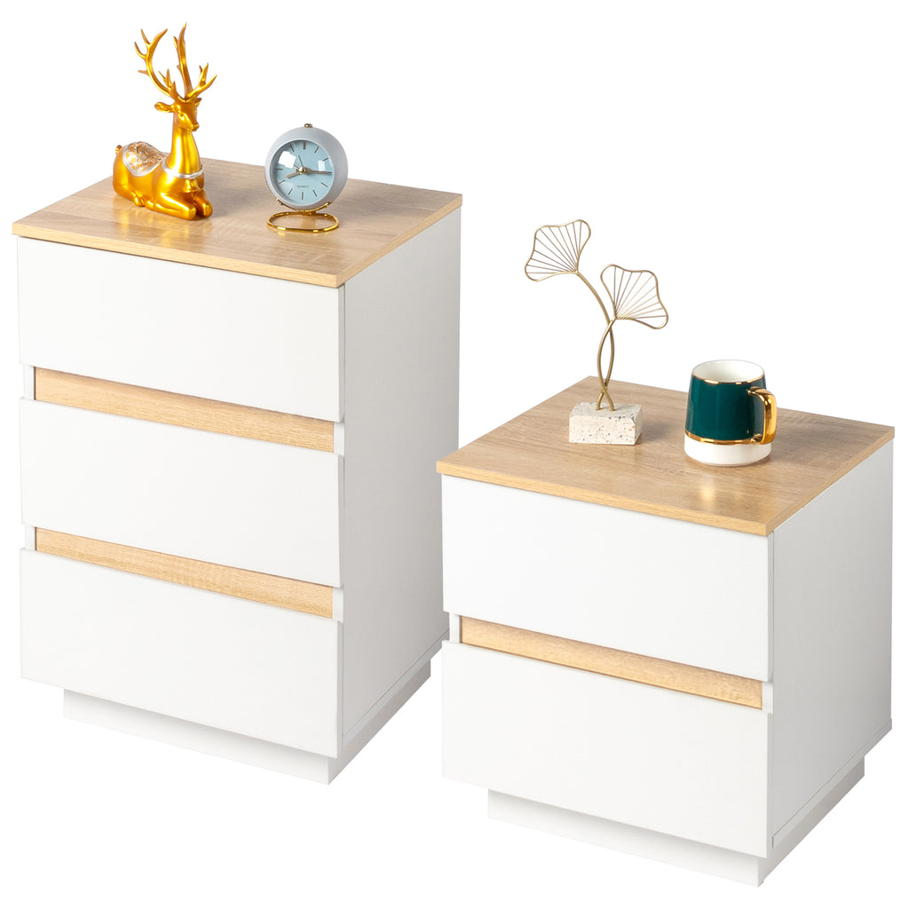 embossed white + embossed oak E1 particle board 12MM handle-free 38*32*56cm 3 drawers bedside table 1pc