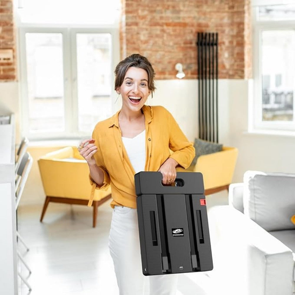 SPACEKEEPER Folding Hand Trolley, 227KGS Heavy Duty Platform Trolley with 6 Wheels and 2 Elastic Ropes for Luggage, Travel, Car, Shopping, Moving and Office, Orange