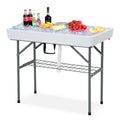 Ice Table with Drain, Folding Ice Cooler Drinks Table with Skirt, Ice Serving Buffet Bar for Party, BBQ, Camping, Garden, Folding Sink Fish/Food Cleaning Table