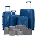 4-Piece Luggage Set with 2 Handbags & 8-Piece Toiletry Kit – Durable PP Suitcase (18in/20in/24in/28in) + 30L Travel Tote + 3L Crossbody Wash Bag – Iron Telescopic Handle – Dark Blue