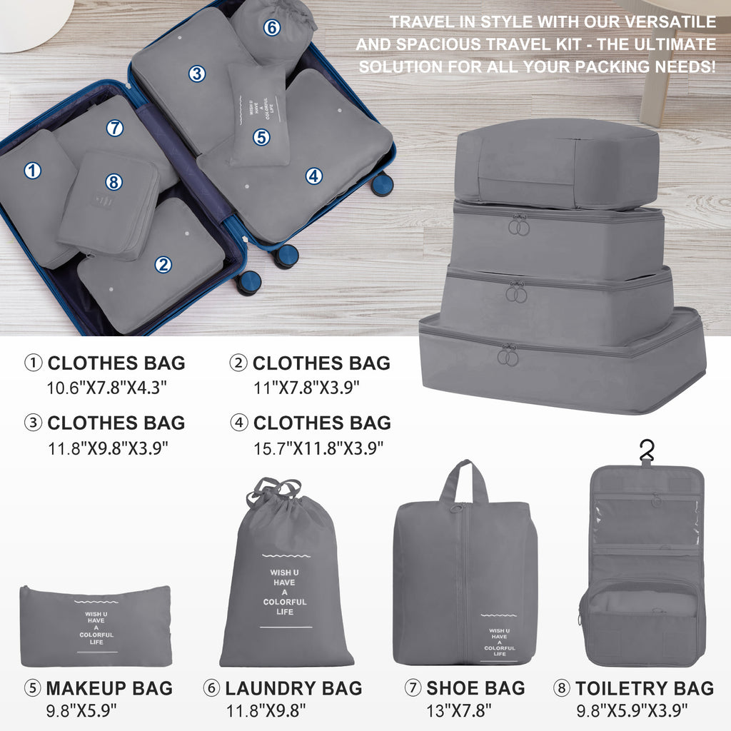 4-Piece Luggage Set with 2 Handbags & 8-Piece Toiletry Kit – Durable PP Suitcase (18in/20in/24in/28in) + 30L Travel Tote + 3L Crossbody Wash Bag – Iron Telescopic Handle – Dark Blue
