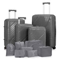 4-Piece Luggage Set with 2 Handbags & 8-Piece Toiletry Kit – Durable PP Suitcase (18in/20in/24in/28in) + 30L Travel Tote + 3L Crossbody Wash Bag – Iron Telescopic Handle – Dark Gray