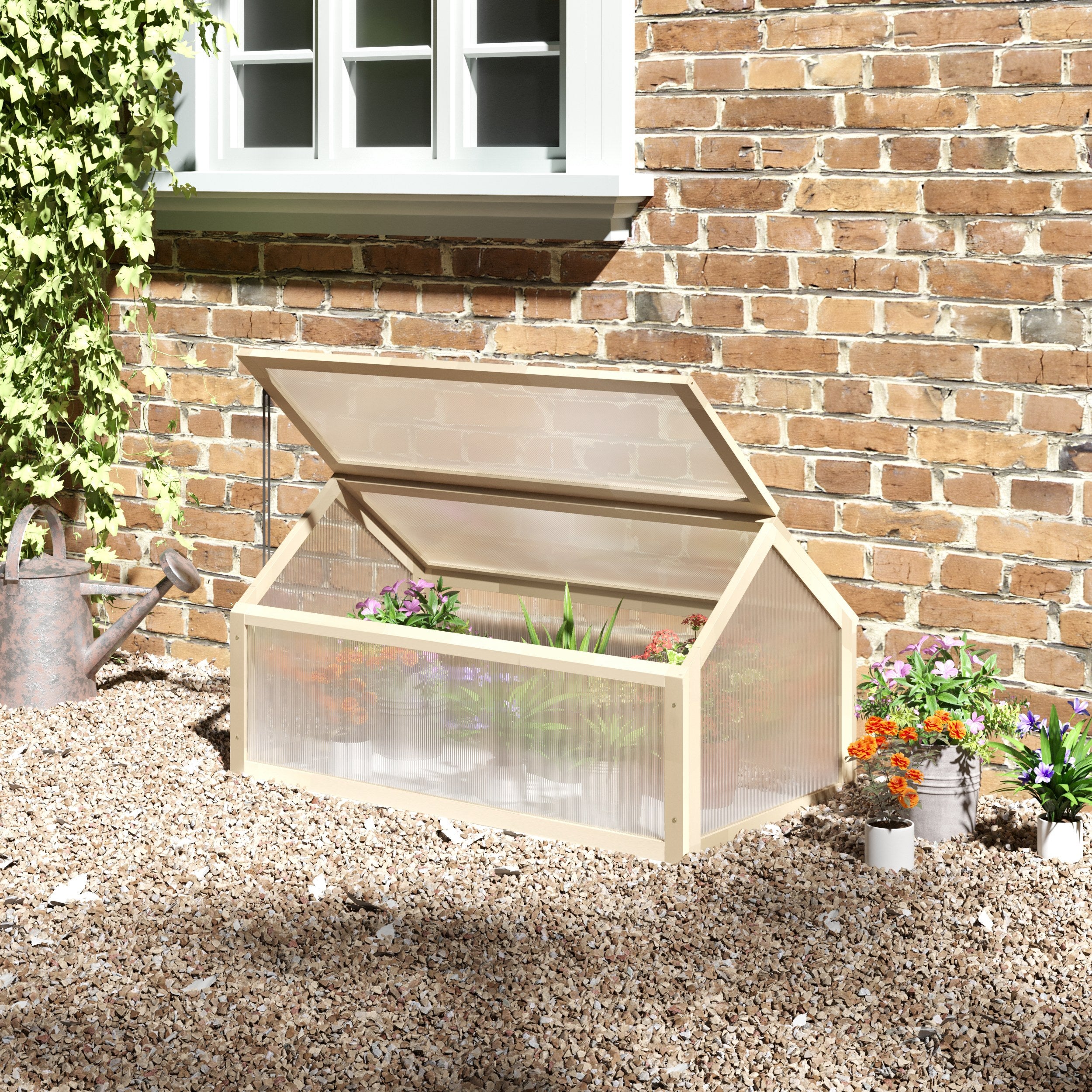 Wooden Cold Frame Greenhouse Garden Portable Raised Planter