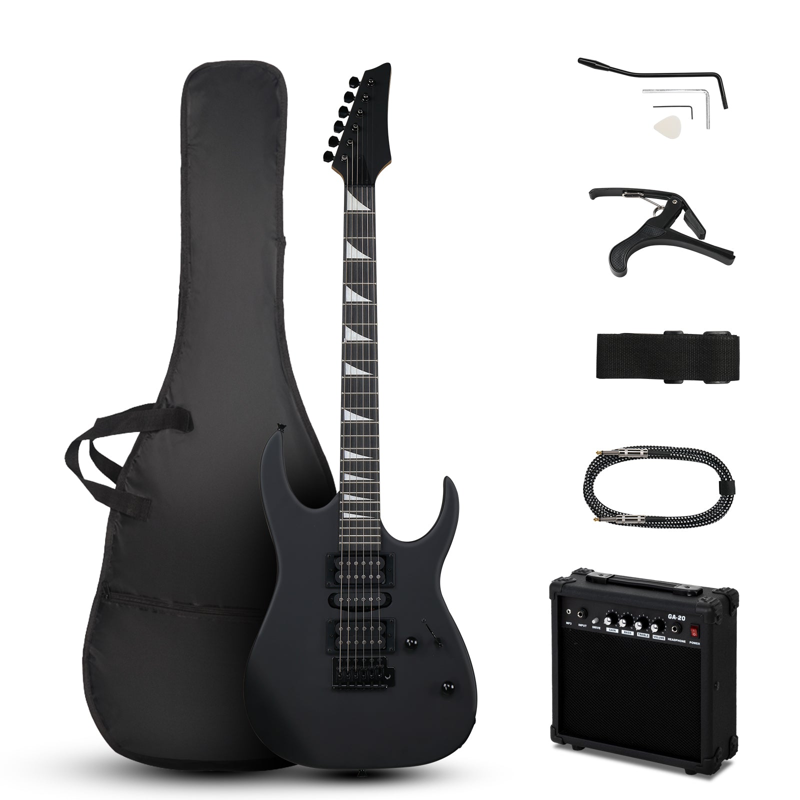 170 Model 39in Electric Guitar  HSH Pickups Black complete starter kit suit for Hard Rock