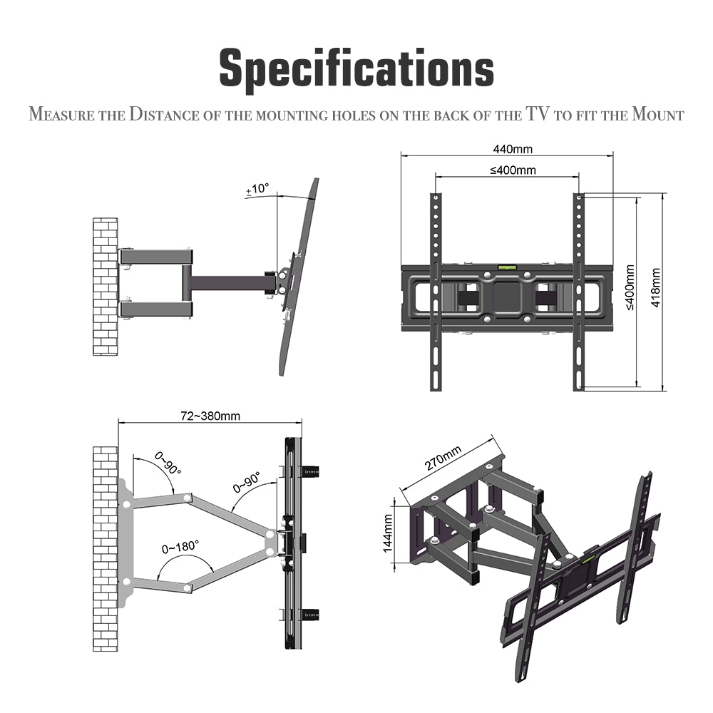 LEADZM 26-55 Inch Double Pendulum Large Base TV Stand TMDS-105 Bearing 40Kg/Vese400*400/Upper And Lower-10~ 10°