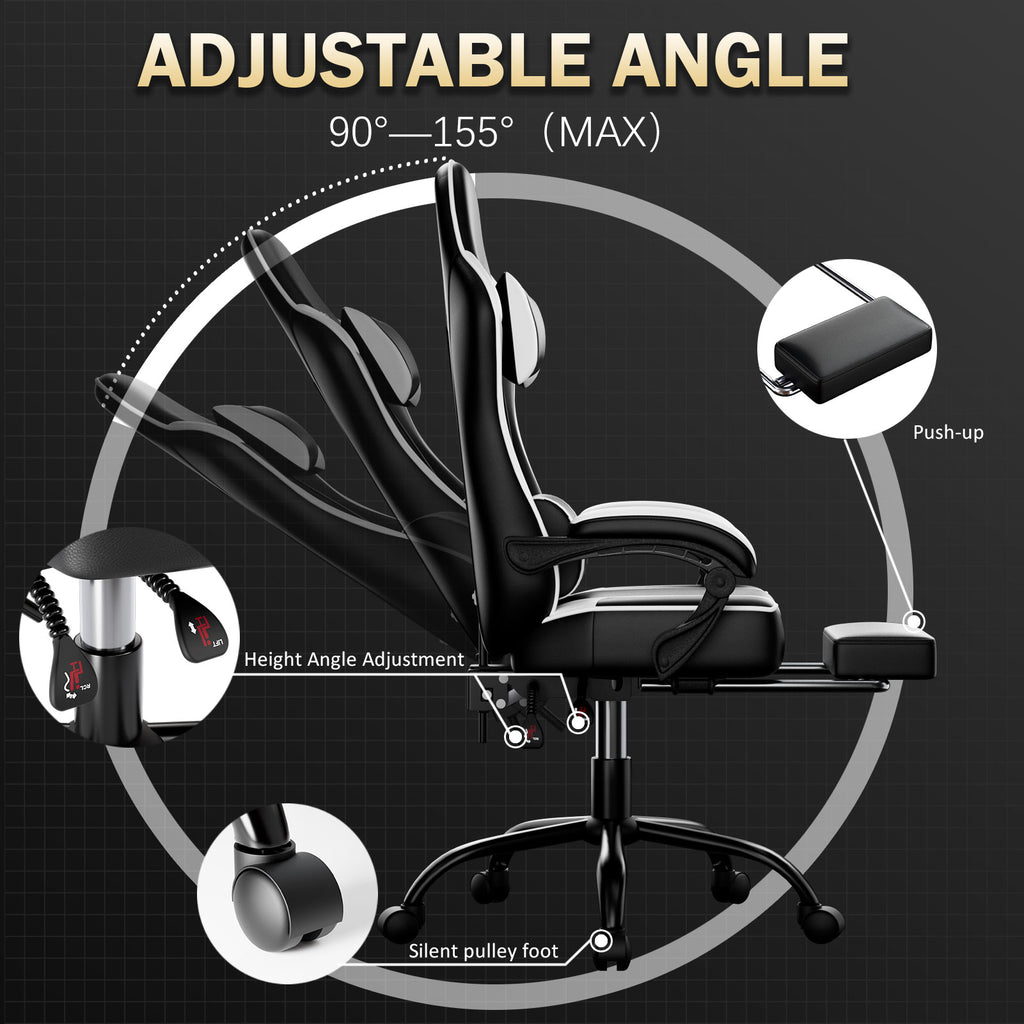 Gaming Chair, Computer Chair with Footrest and Lumbar Support, Ergonomic Video Game Chair with Headrest, Height Adjustable Gamer Chair Office Desk Chair