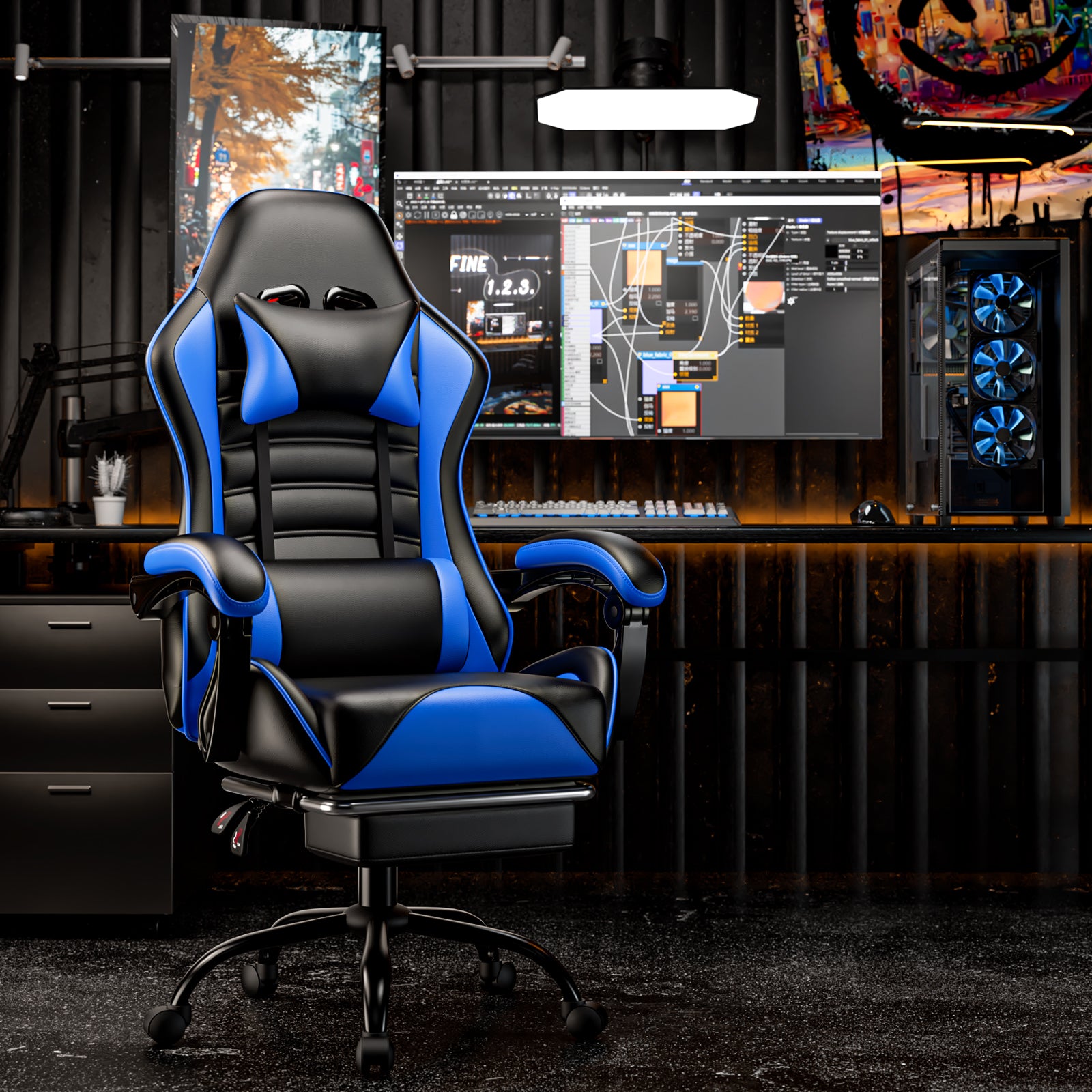 Video Game Chair for Adults, Computer Chair Gaming Chairs for Kids, Adjustable Lumbar Pillow Headrest Office Desk Chair Gamer Chair with Footrest