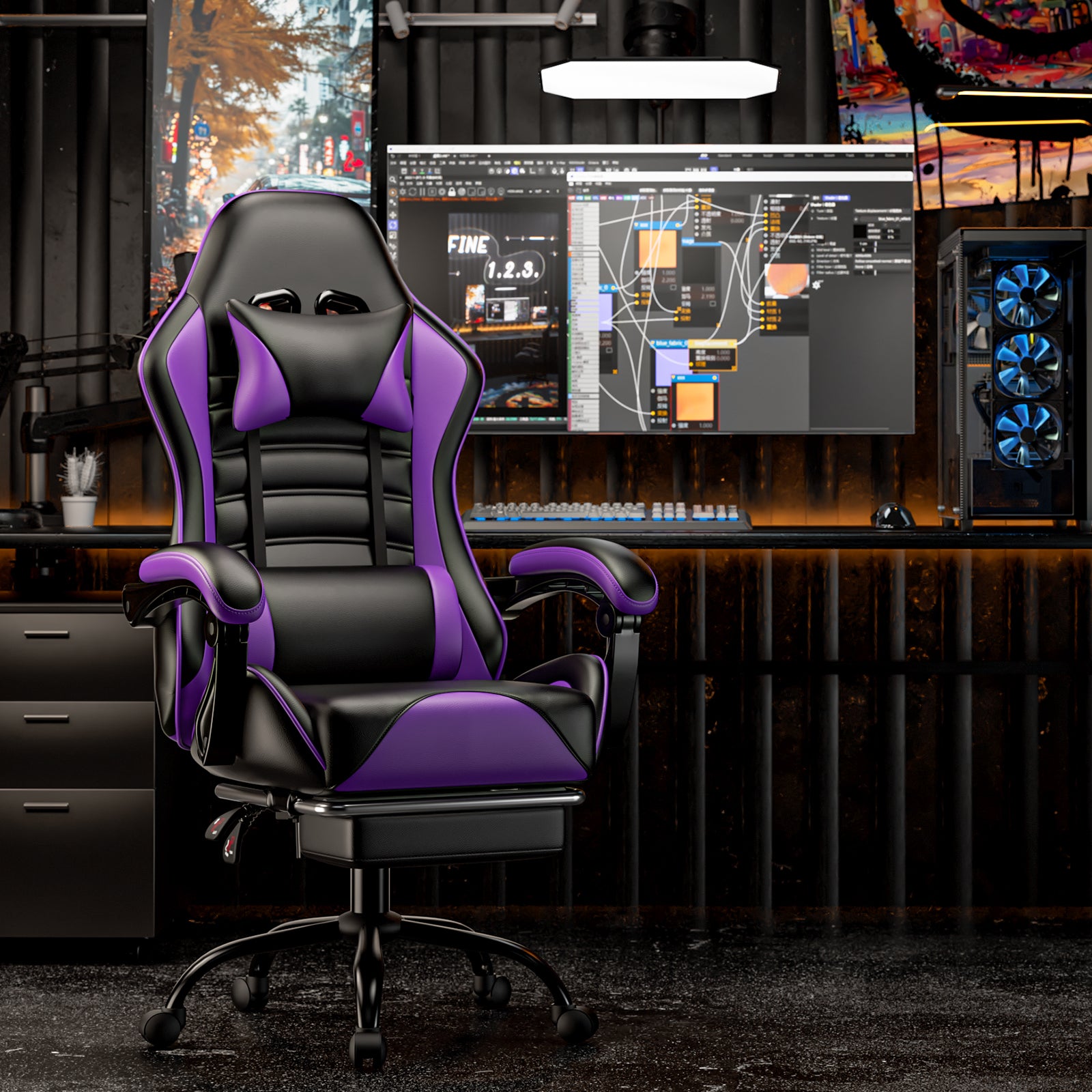 Video Game Chair for Adults, Computer Chair Gaming Chairs for Kids, Adjustable Lumbar Pillow Headrest Office Desk Chair Gamer Chair with Footrest