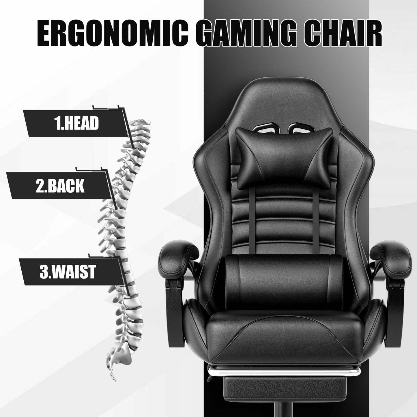 Video Game Chair for Adults, Computer Chair Gaming Chairs for Kids, Adjustable Lumbar Pillow Headrest Office Desk Chair Gamer Chair with Footrest