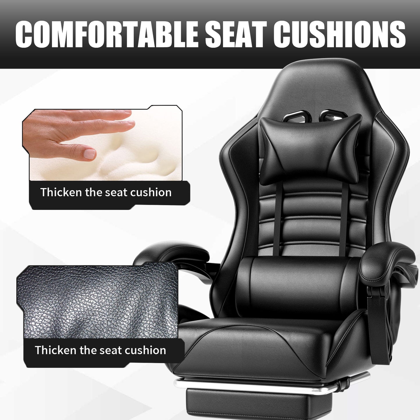Video Game Chair for Adults, Computer Chair Gaming Chairs for Kids, Adjustable Lumbar Pillow Headrest Office Desk Chair Gamer Chair with Footrest