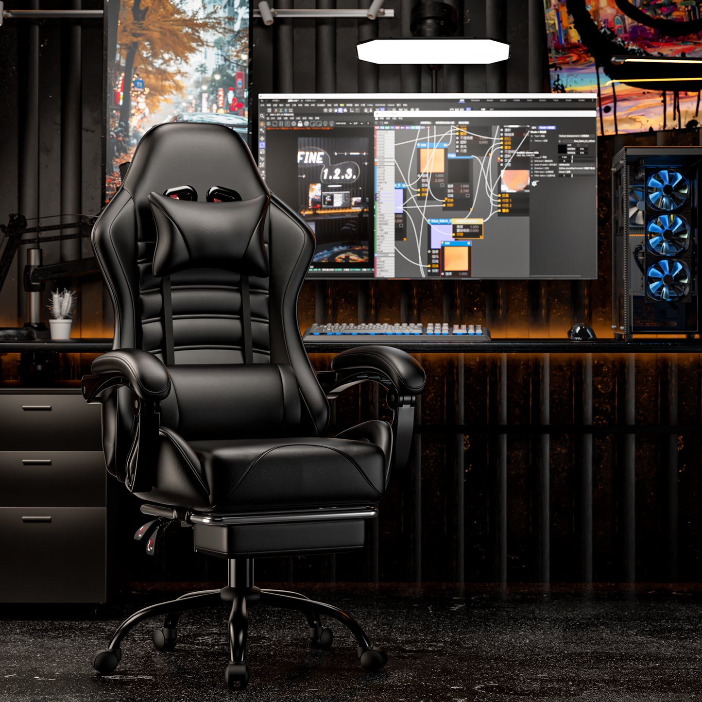 Video Game Chair for Adults, Computer Chair Gaming Chairs for Kids, Adjustable Lumbar Pillow Headrest Office Desk Chair Gamer Chair with Footrest