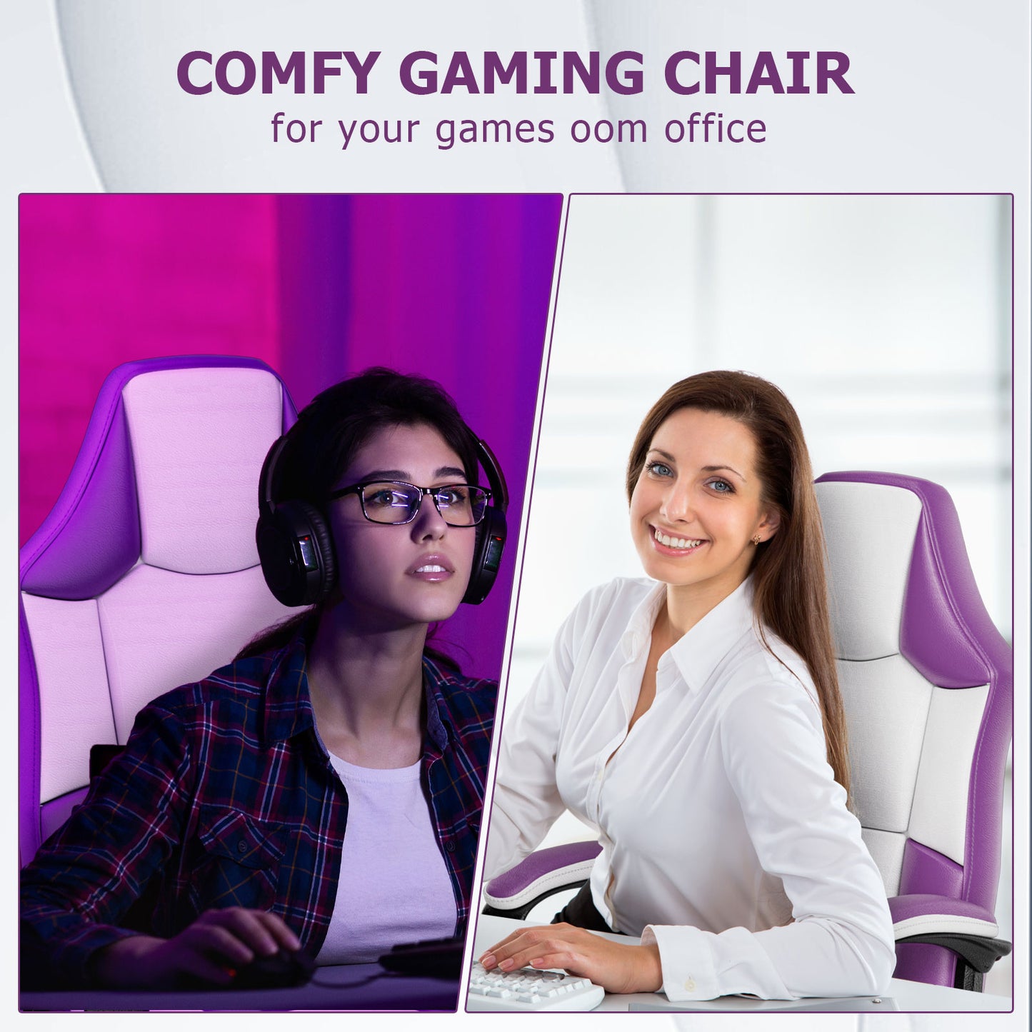 Ergonomic Gaming Chair, Height Adjustable Computer Chair, Pu Leather PC Chair with Castors, for Adults