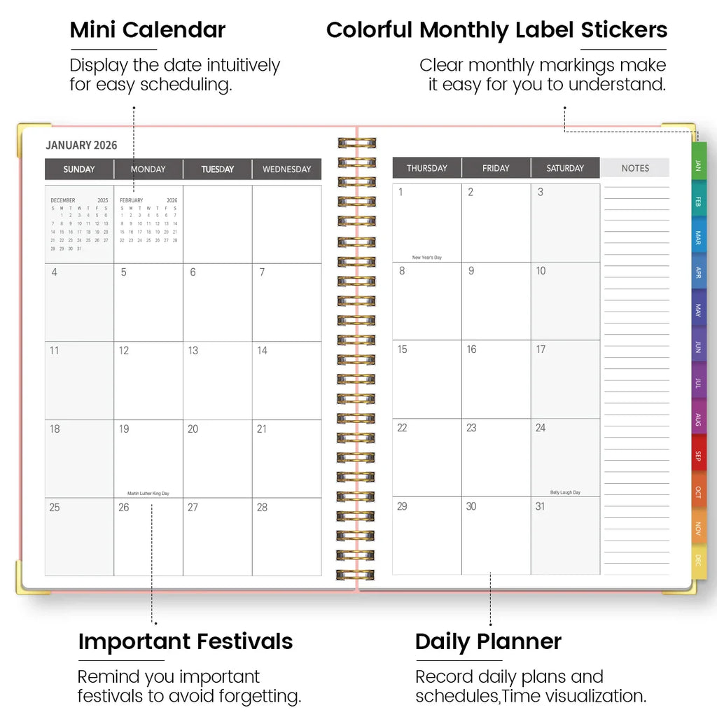 2026 A5 Weekly Monthly Planner – Organizer with Tabbed Dividers