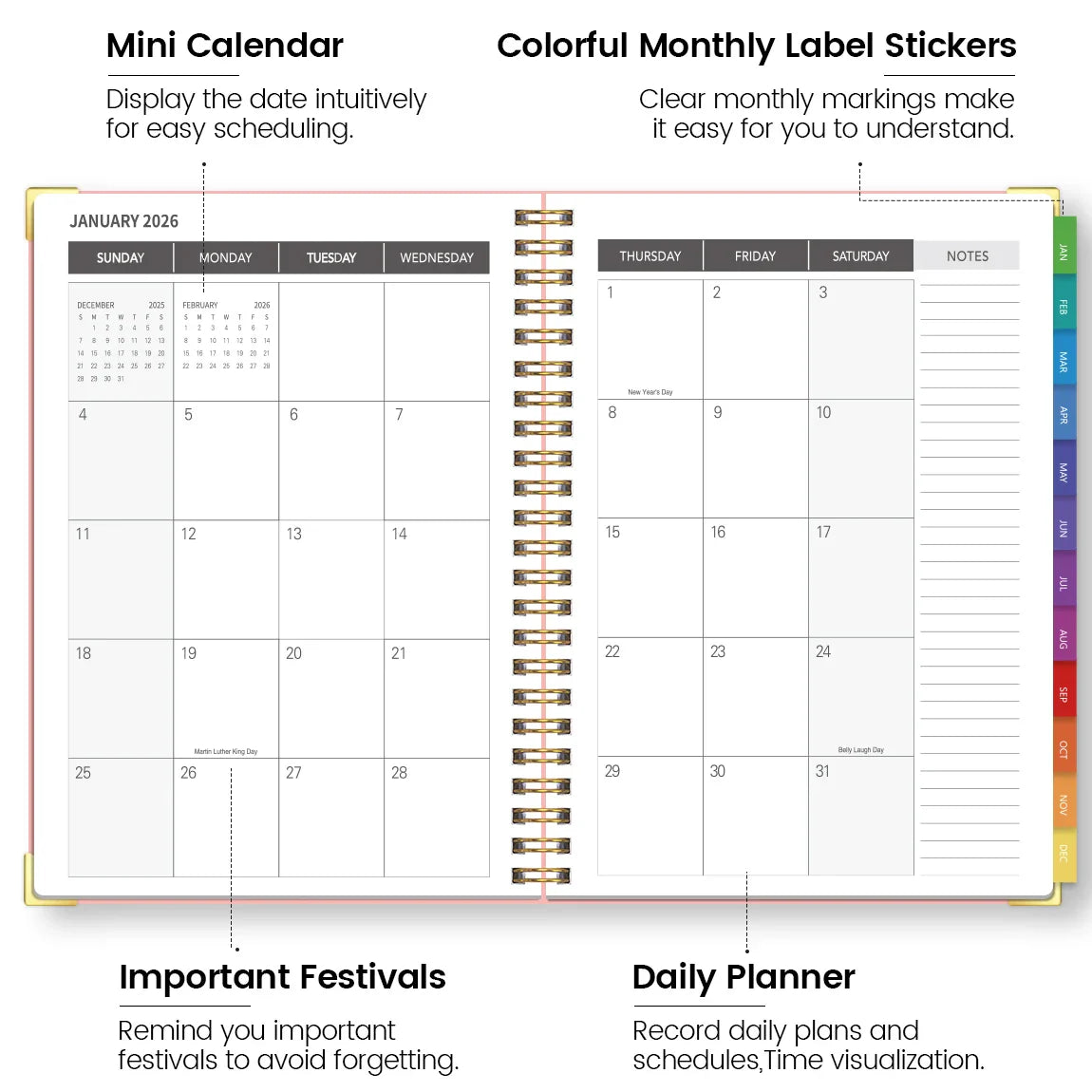 2026 A5 Weekly Monthly Planner – Organizer with Tabbed Dividers