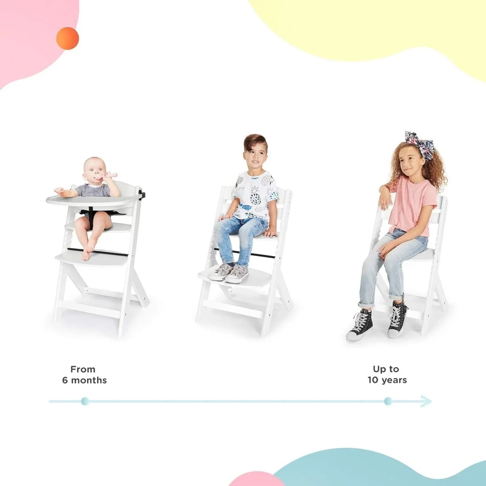 Kinderkraft Enock Wooden Highchair - White