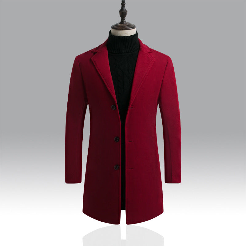 Long trench coat men's Korean style slim woolen coat