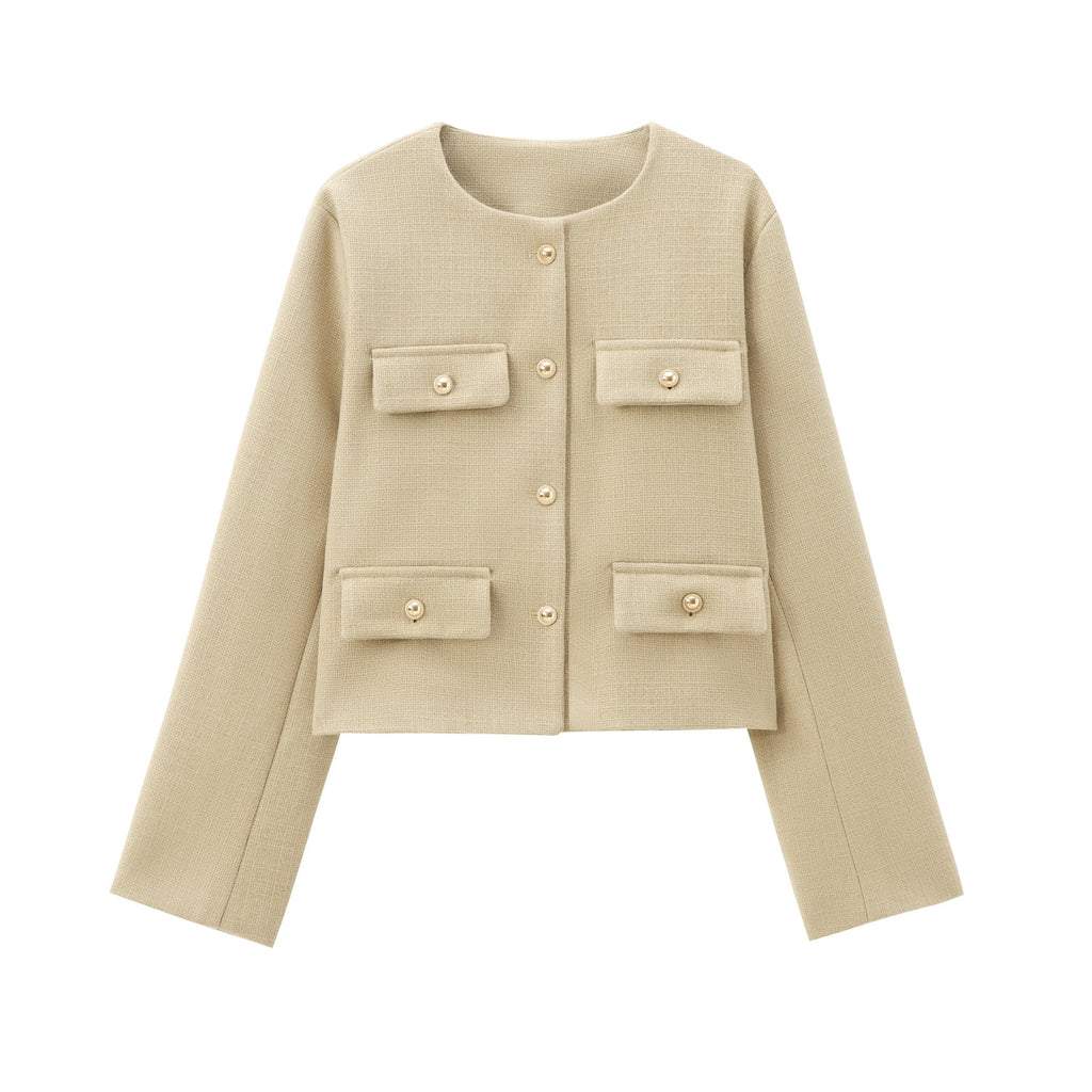 Multi-color Round Neck Casual Short Little Fragrance Style Blazer