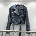 Fashion Denim Jacket Women's Retro High Waist Crop Top
