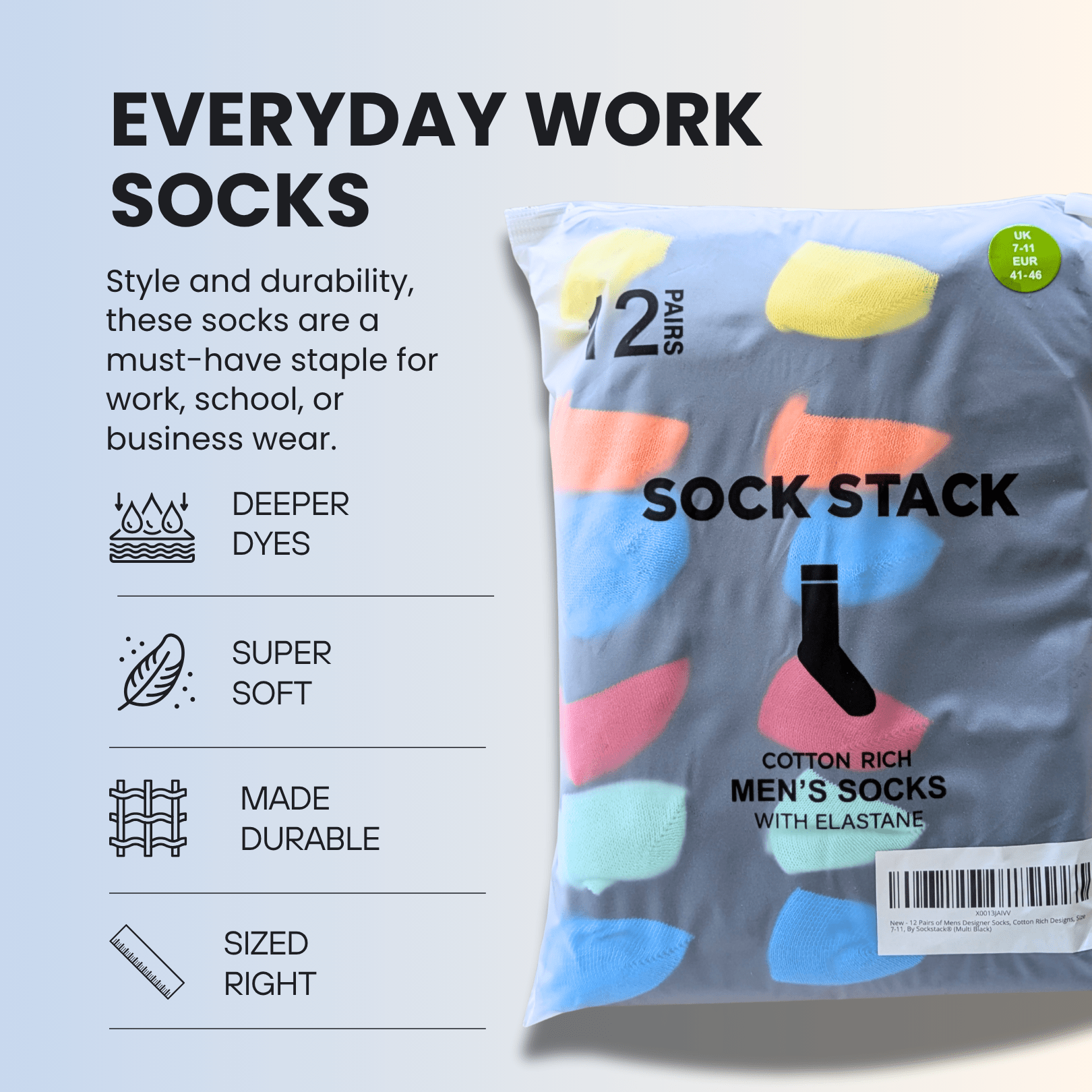 24 Pairs Men's Soft Cotton Colourful Heel Toe Black Argyle Diamond Easycare Comfortable Shoe Socks Flat Toe Seam Durable Work School Business Wear UK 6-11 by Sock Stack