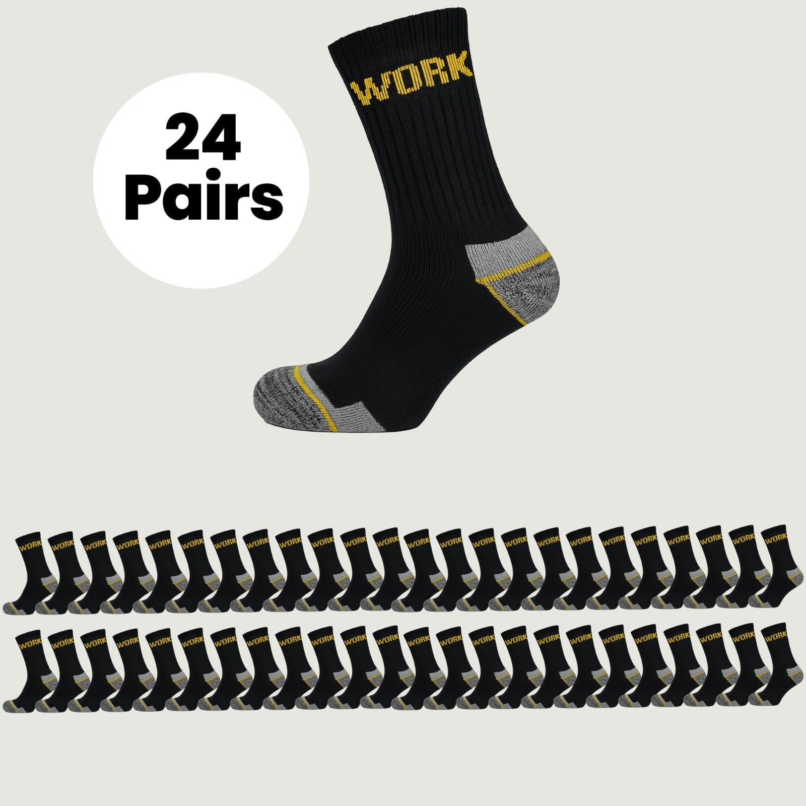 24 Pairs Mens Heavy Duty Work Socks Cushion Sole Reinforced Toe Heel Durable Black Boot Sock for Construction Outdoor Jobs Walking Sizes UK 6-11 EUR 39-45 by Sock Stack