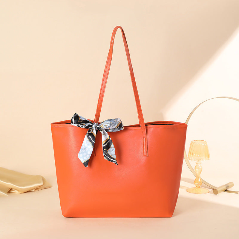 Solid Color Scarf Decorated Ladies Shoulder Bag