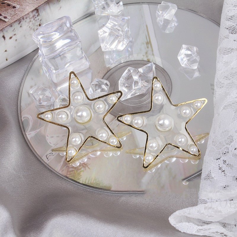 S925 Pearl Stitching Earrings Peach Heart Star Stud Earrings Women