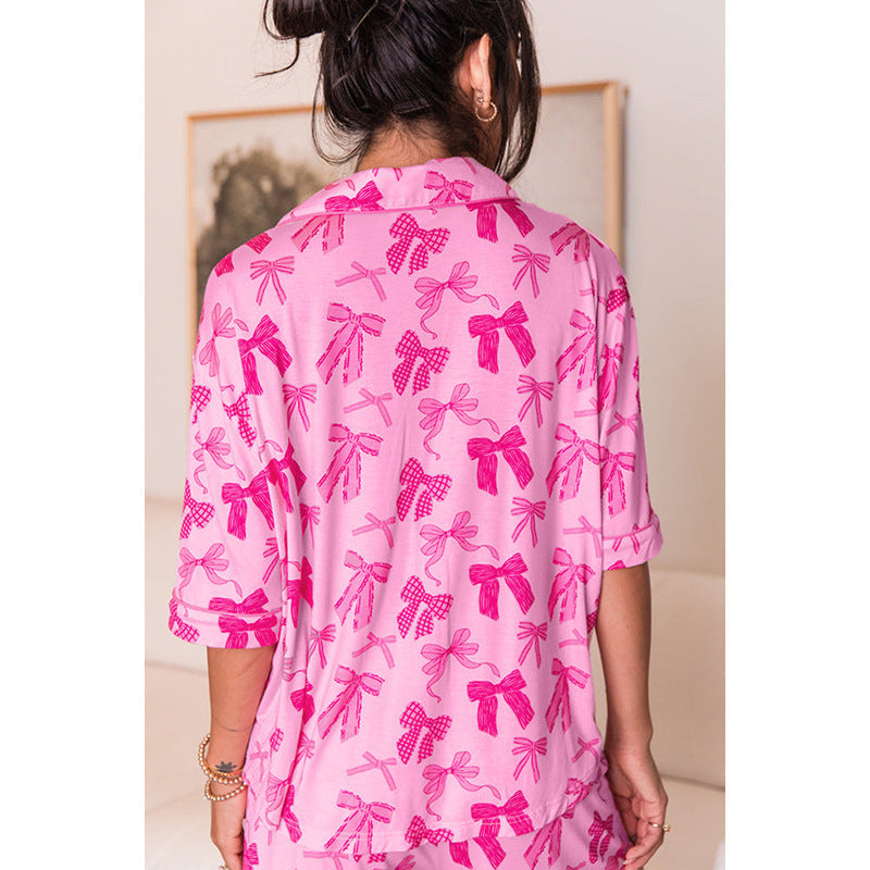 Bow Print Pajamas Simple Two-piece Set