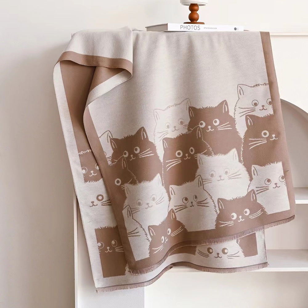 Double-sided Double-wear Student Faux Cashmere Scarf Cartoon Design For Autumn And Winter