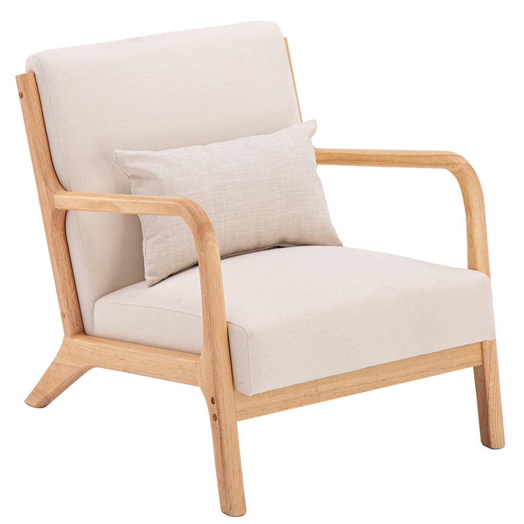 Fabric Oak Sofa Beige (66 x 68 x 75cm)