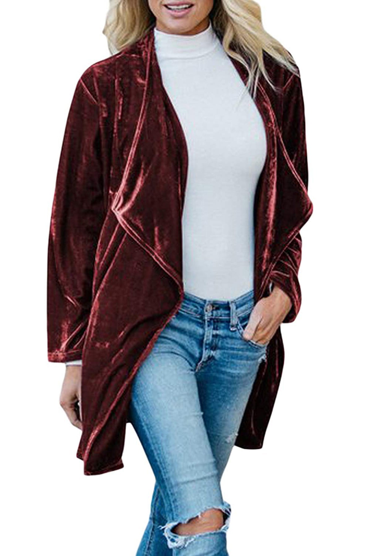 New European And Beautiful Casual Gold Velvet Long Trench Coat