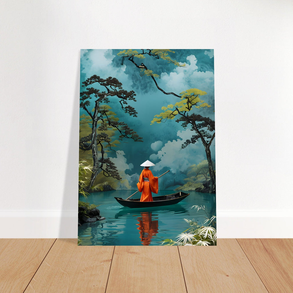 Serene Kimono Art Print – Traditional Japanese Poster | Turquoise Water Design