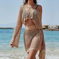 Bell Sleeve Loose Hollow Out Vacation Sun Protection Clothing Suit