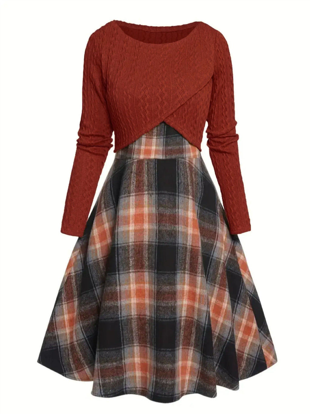 Womens Two-pieces Set, Knitted Long-sleeve Top And Dress