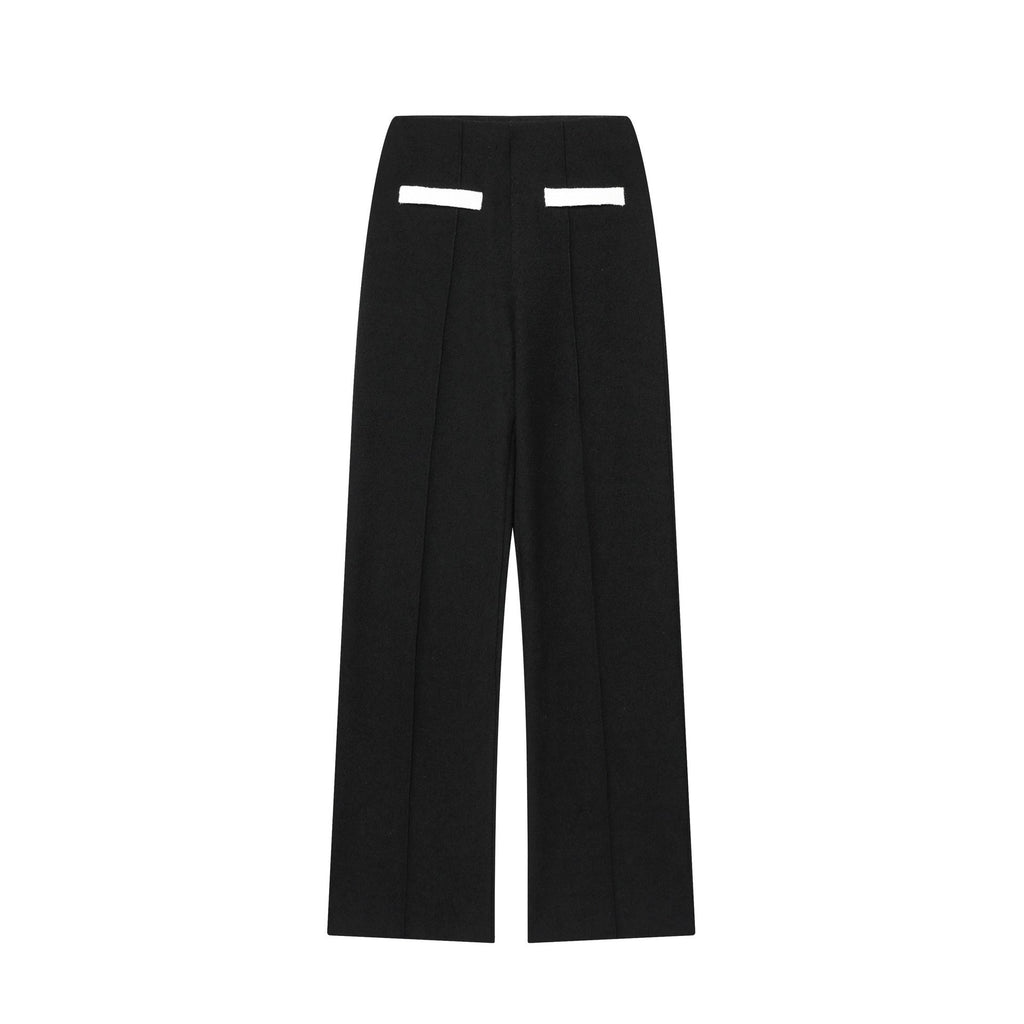 Contrast Color Beaded Leather Round Neck Top Stretch High-waisted Trousers Suit