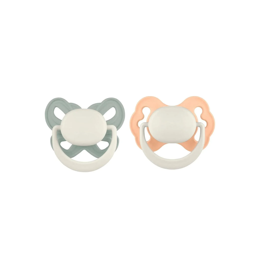 Mooma Clown & Butterfly Soothers 6-18 months Pack of 2 - Light Orange & River Green