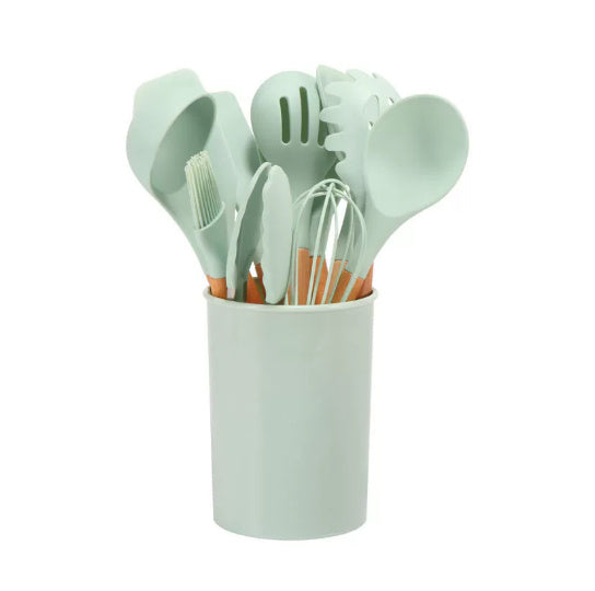 12-piece Non-stick Cooking Wooden Handle Silicone Kitchenware Set