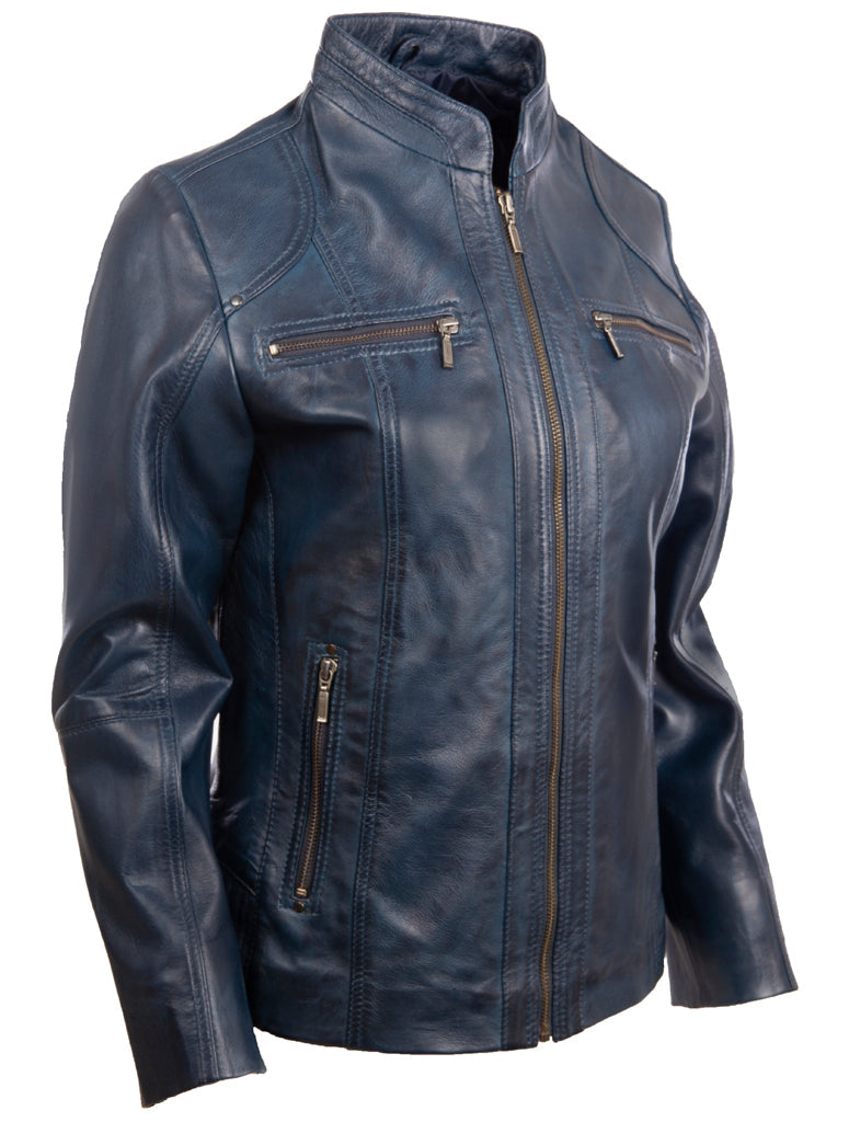 OBFQ Women's Biker Jacket - Navy Blue