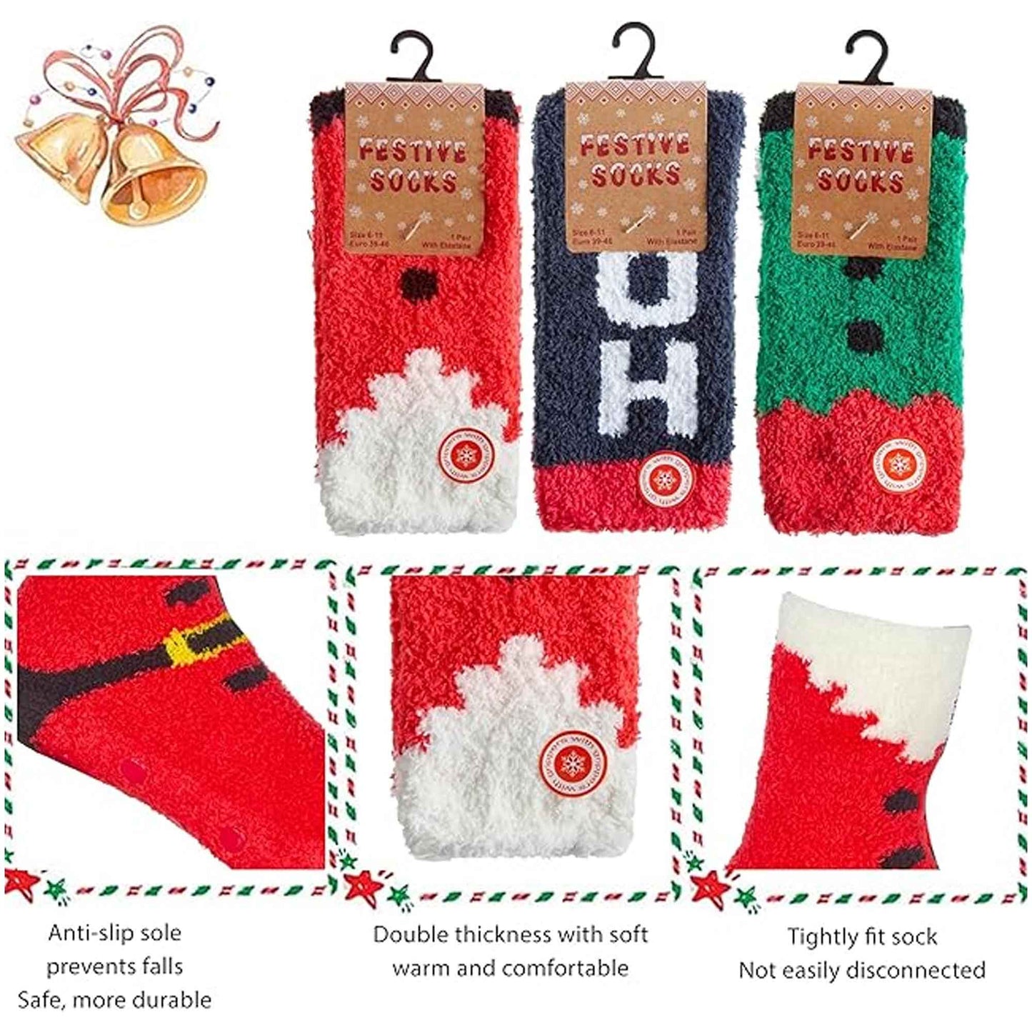 3 Pack Mens Cozy Christmas Slipper Socks Festive Santa and Elf Designs Warm and Comfortable Holiday Gift UK Sizes 6-11 by Sock Stack
