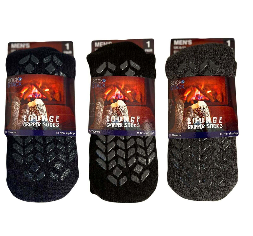 3 Pairs Men's Thermal Lounge Non-Slip Slipper Socks Thick Fleece Winter Warm Home Footwear UK 6-11 by Sock Stack