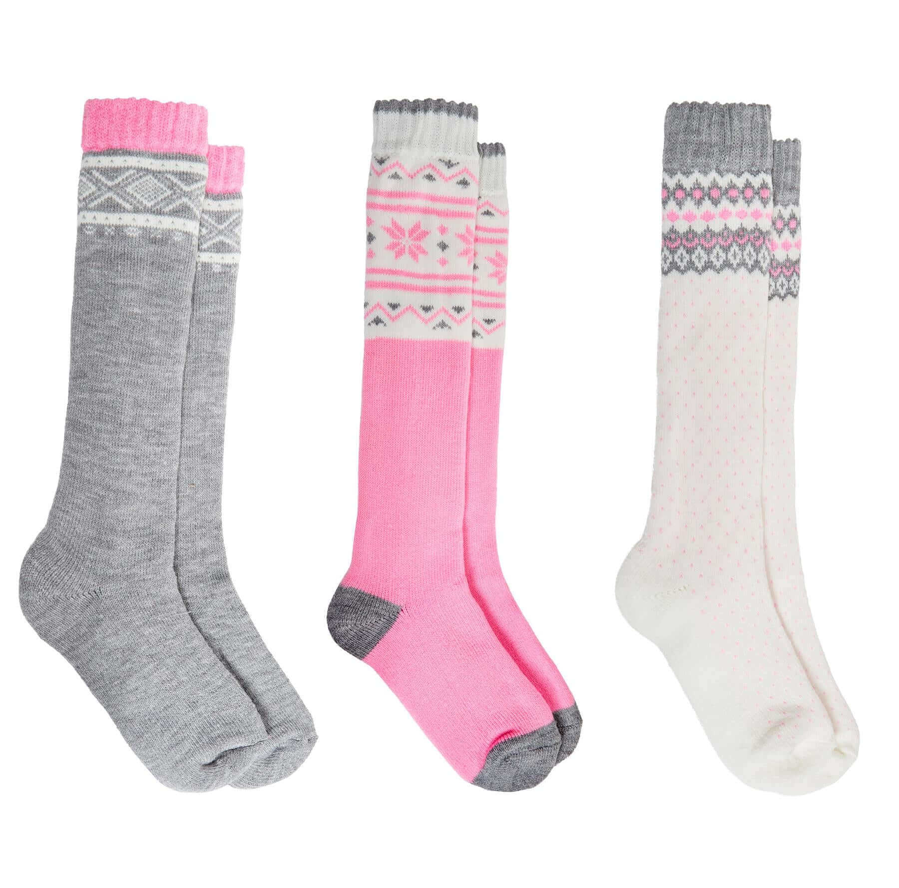 3 Pairs Thermal Women's Wellington Socks for Hiking and Skiing with Reinforced Heel and Toe Cushioning UK 4-7 Assorted Colours Daisy Dreamer
