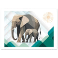 Elephant Duo Wall Art - Neutral Geometric Wildlife Illustration - Eco-Friendly Poster